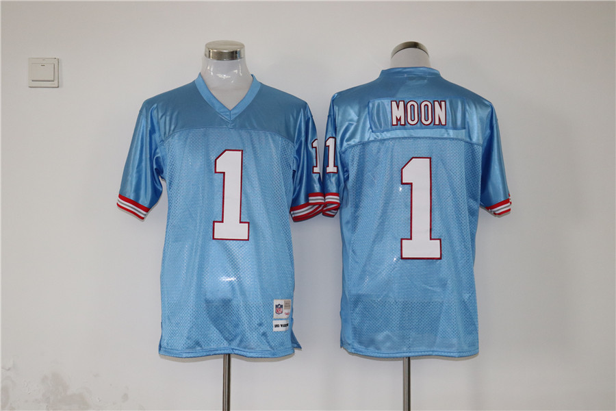 Men's Tennessee Oilers Warren Moon #1 Light Blue Legacy Replica Jersey