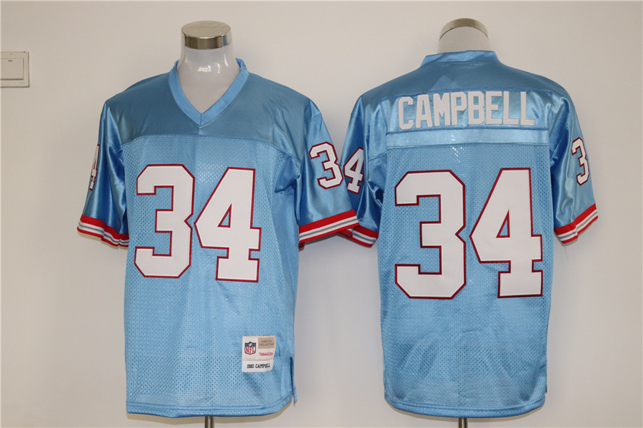 Men's Tennessee Oilers Earl Campbell #34 Light Blue Legacy Replica Jersey
