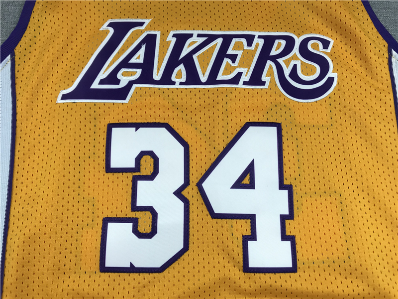 Men's Los Angeles Lakers Shaquille O'Neal #34 Yellow 1999-00 Classics Jersey