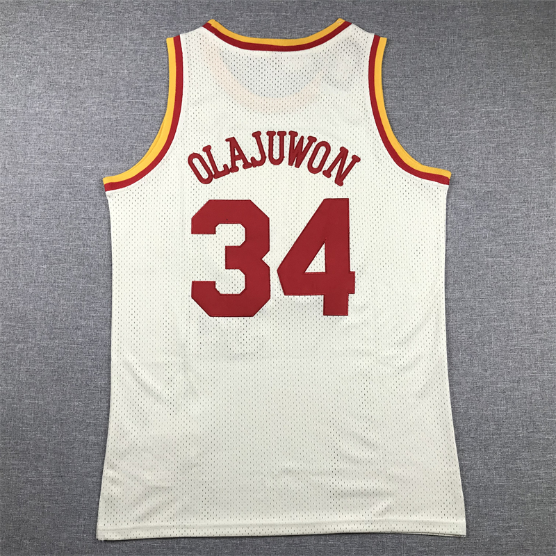 Men's Houston Rockets Hakeem Olajuwon #34 Cream Chainstitch Swingman Jersey