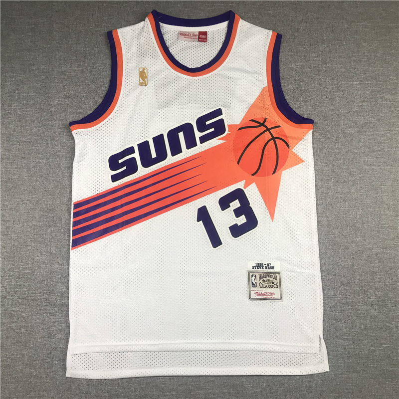 Men's Phoenix Suns Steve Nash #13 White 1996-97 Throwback Stitched Jersey