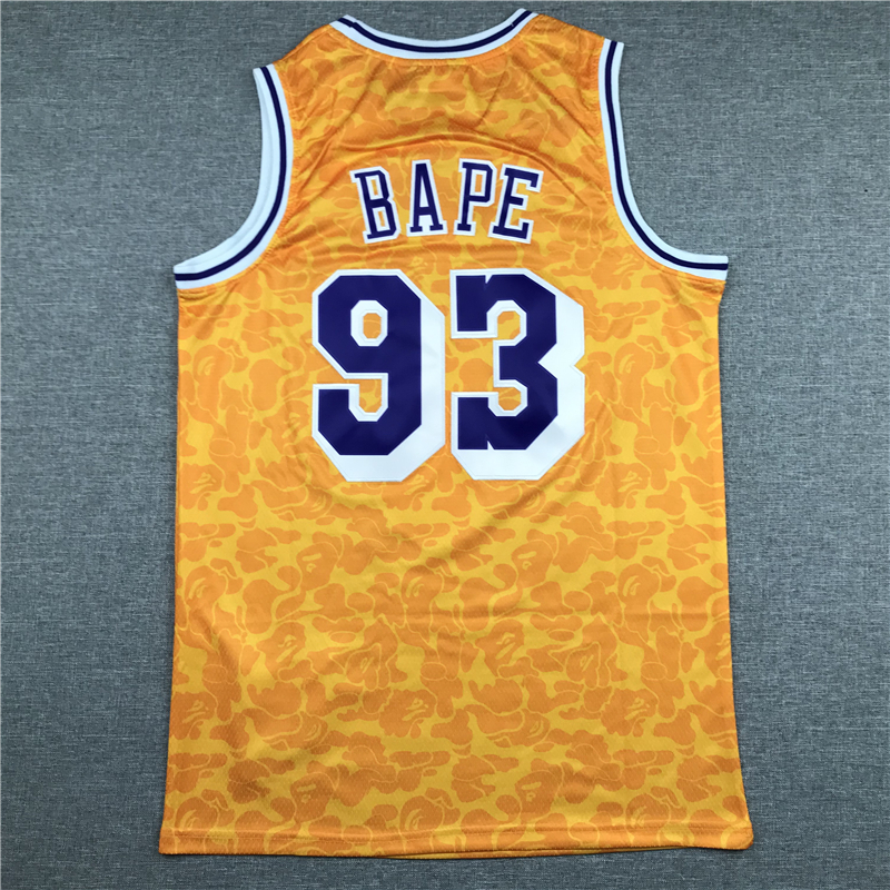 Men's Los Angeles Lakers Bape #93 Yellow 1996-97 Hardwood Classics Swingman Jersey