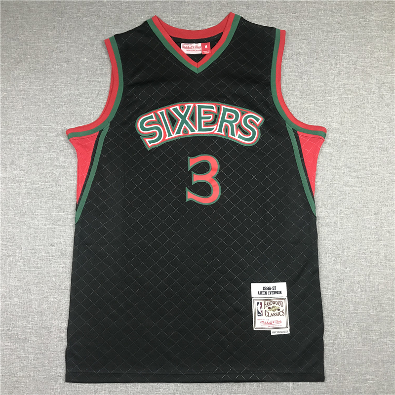 Men's Philadelphia 76ers Allen Iverson Black 1996-97 Hardwood Classics Jersey