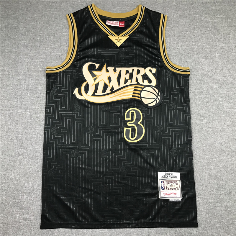 Men's Philadelphia 76ers Allen Iverson Black 2000-01 Hardwood Classics Jersey