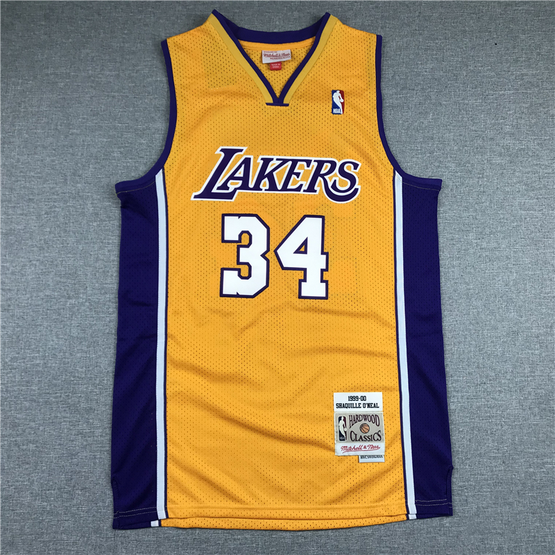Men's Los Angeles Lakers Shaquille O'Neal #34 Yellow 1999-00 Classics Jersey