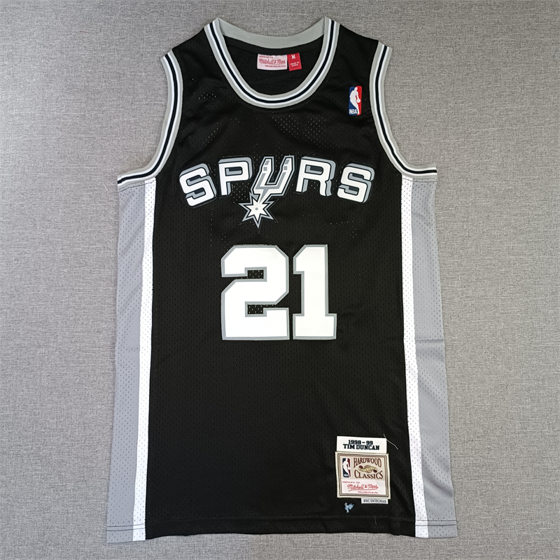 Men's San Antonio Spurs Tim Duncan Black Big & Tall Hardwood Classics Jersey