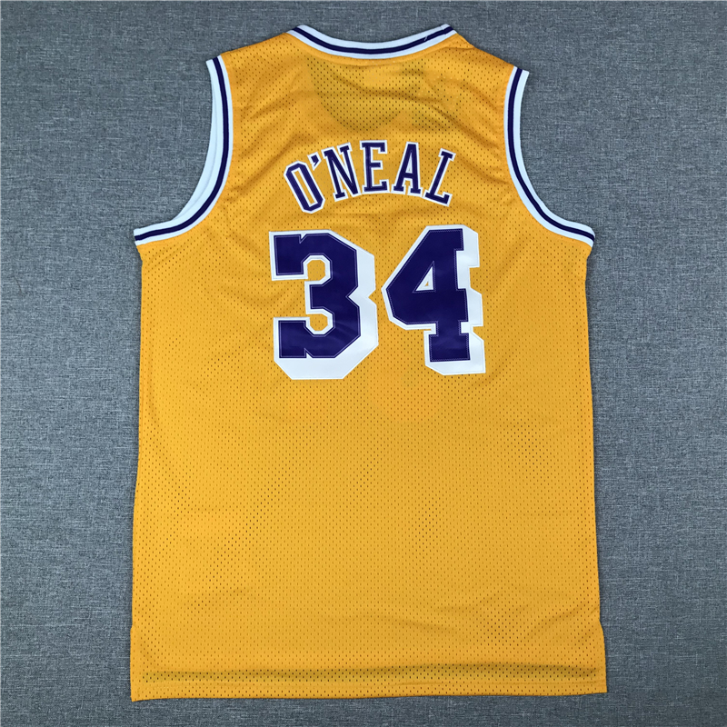 Men's Los Angeles Lakers Shaquille O'Neal #34 Yellow 1996-97 Classics Jersey