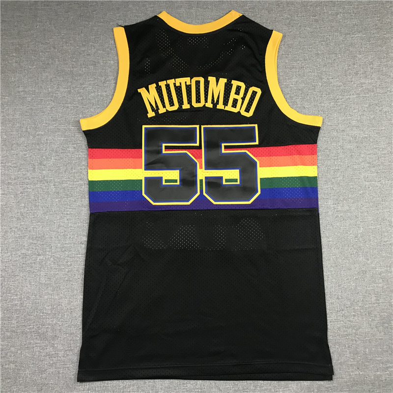 Men's Denver Nuggets Dikembe Mutombo 1991-92 Black Hardwood Classics Swingman Jersey