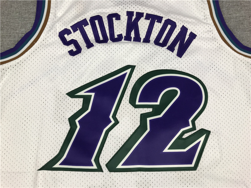 Men's Utah Jazz John Stockton White 1996-97 Hardwood Classics Swingman Jersey