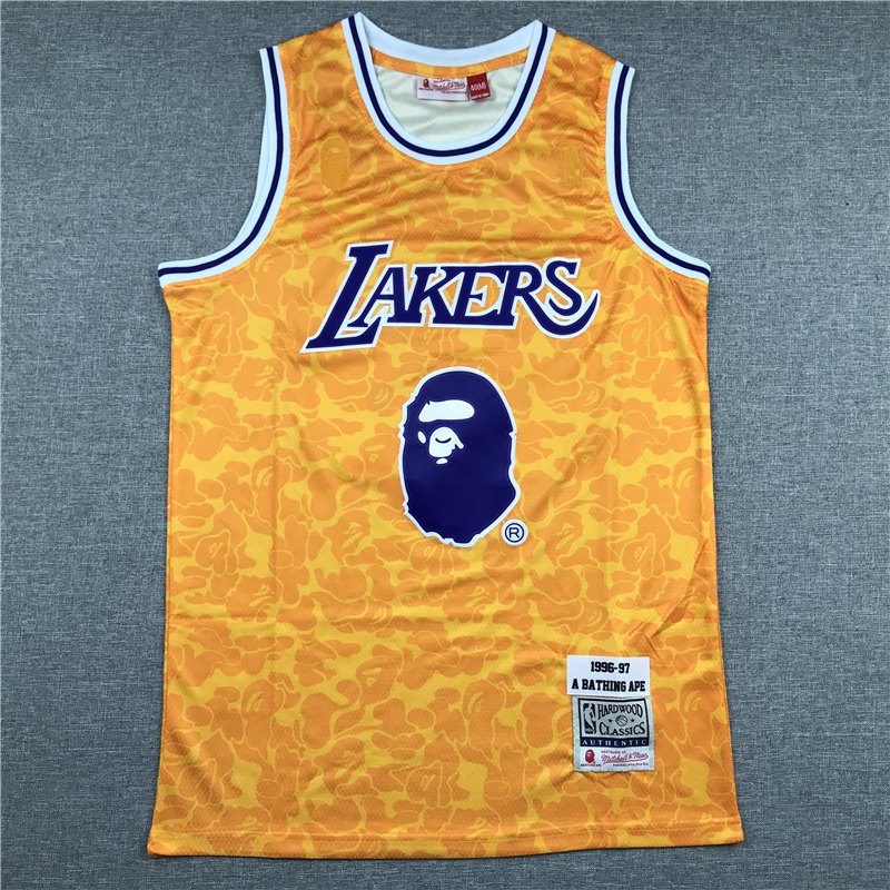 Men's Los Angeles Lakers Bape #93 Yellow 1996-97 Hardwood Classics Swingman Jersey