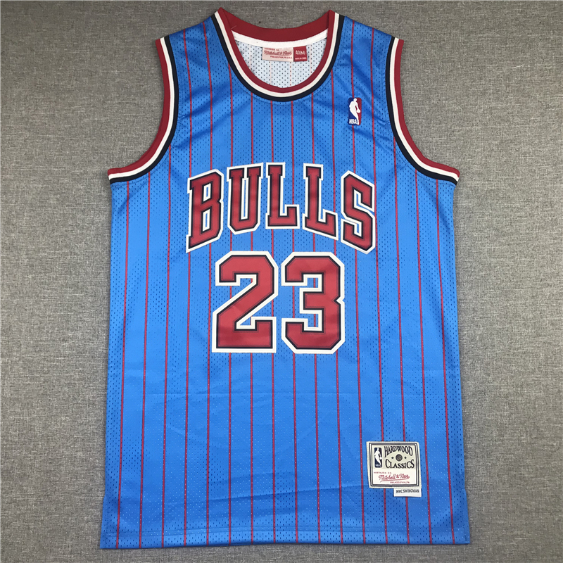 Men's Chicago Bulls Michael Jordan #23 Blue Hardwood Classics Authentic Jersey
