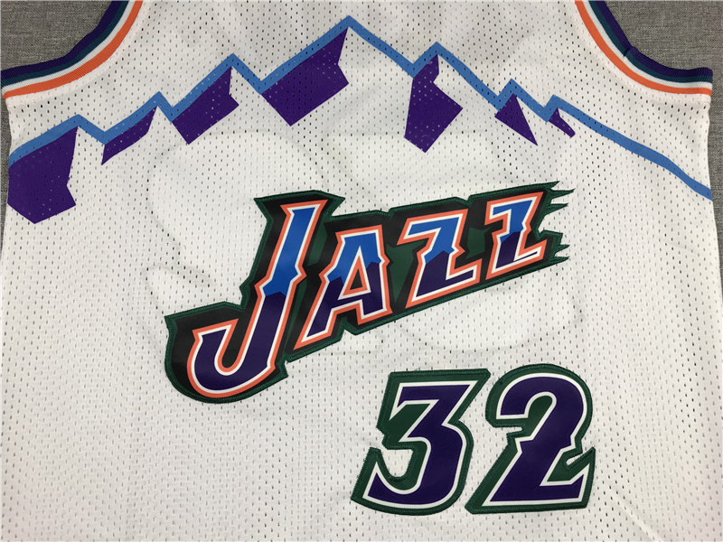 Men's Utah Jazz Karl Malone White 1996-97 Hardwood Classics Swingman Jersey