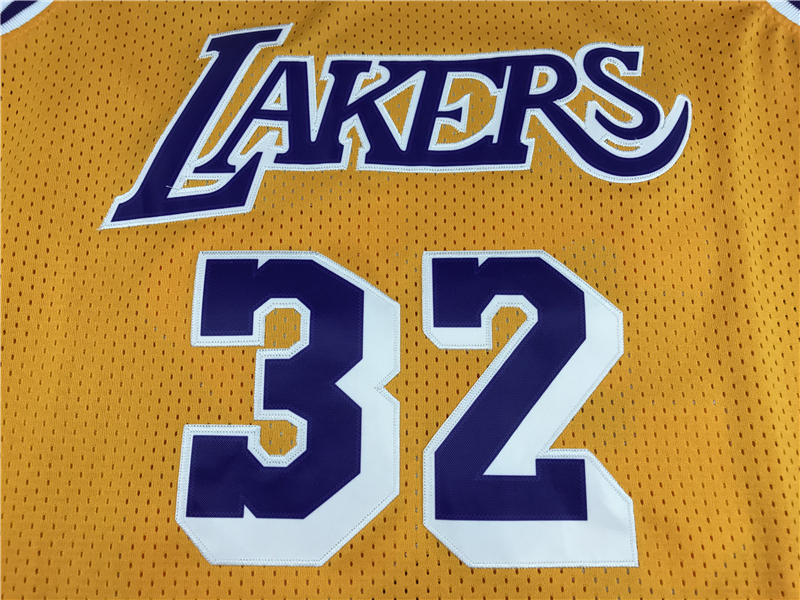 Men's Los Angeles Lakers Magic Johnson #32 Yellow Throwback Jersey