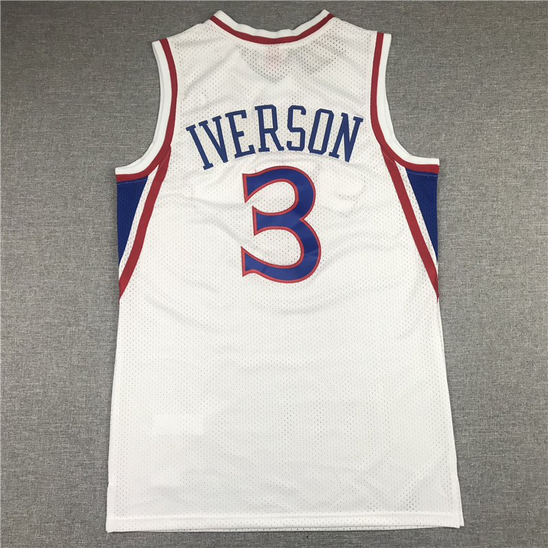 Men's Philadelphia 76ers Allen Iverson White Hardwood Classics Authentic Jersey