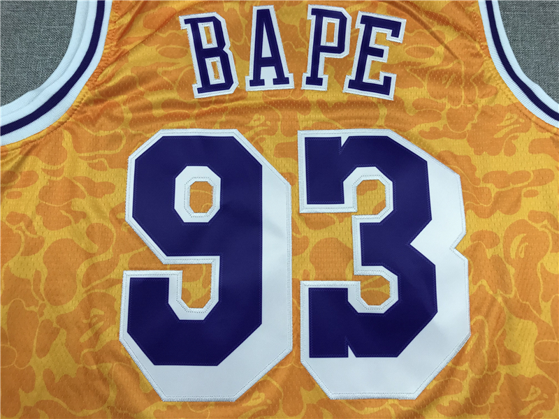 Men's Los Angeles Lakers Bape #93 Yellow 1996-97 Hardwood Classics Swingman Jersey