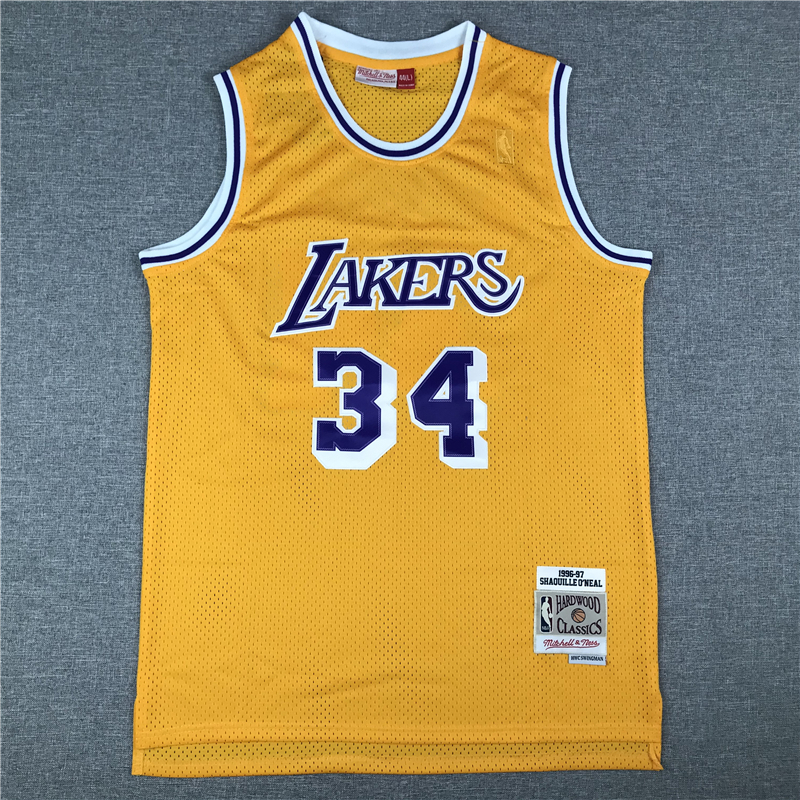 Men's Los Angeles Lakers Shaquille O'Neal #34 Yellow 1996-97 Classics Jersey