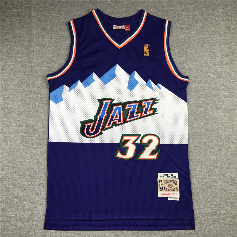 Men's Utah Jazz Karl Malone #32 Purple Hardwood Classics Throwback Team Jersey