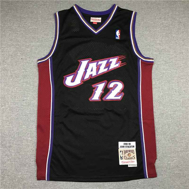 Men's Utah Jazz John Stockton Black 1998-99 Hardwood Classics Swingman Jersey