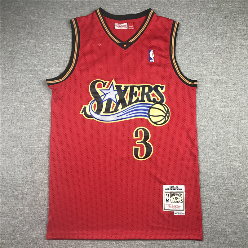 Men's Philadelphia 76ers Allen Iverson Red Hardwood Classics Swingman Jersey