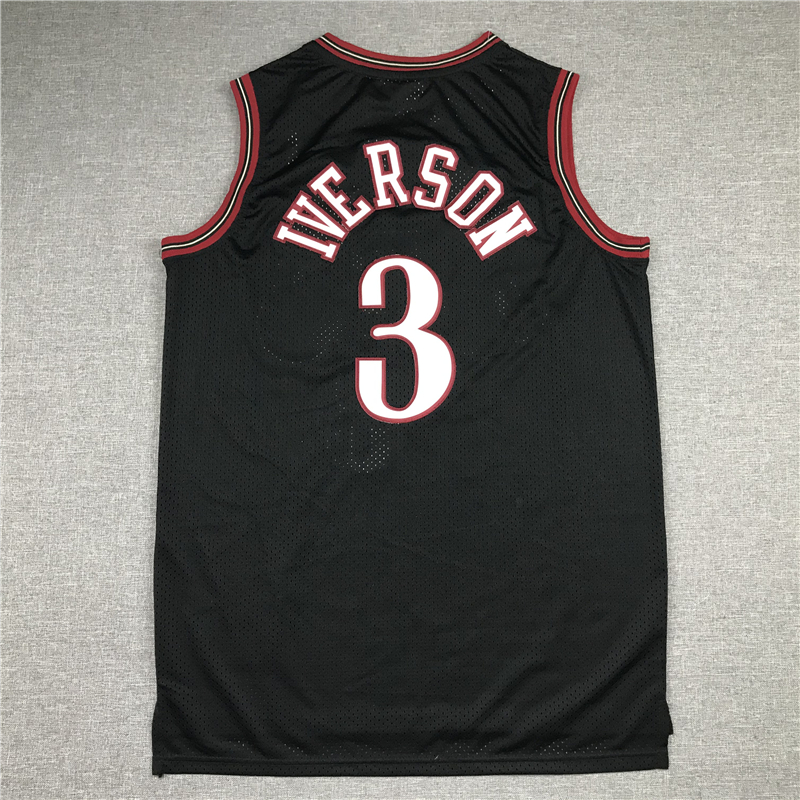 Men's Philadelphia 76ers Allen Iverson #3 Black Throwback Swingman Jersey