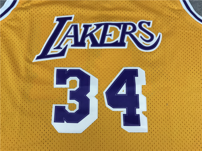 Men's Los Angeles Lakers Shaquille O'Neal #34 Yellow 1996-97 Classics Jersey