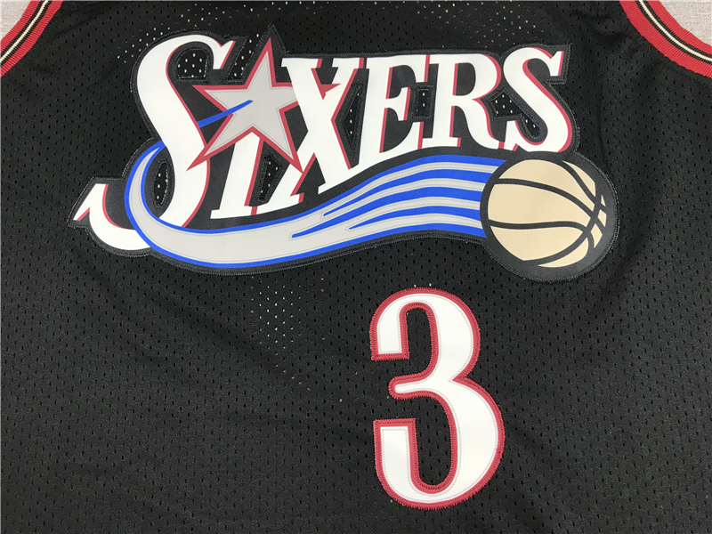 Men's Philadelphia 76ers Allen Iverson #3 Black Throwback Swingman Jersey