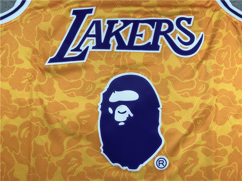 Men's Los Angeles Lakers Bape #93 Yellow 1996-97 Hardwood Classics Swingman Jersey