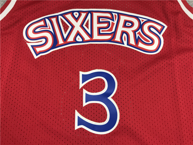Men's Philadelphia 76ers Allen Iverson Red Hardwood Classics Authentic Jersey