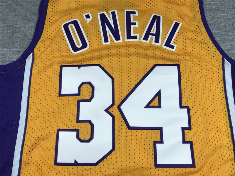 Men's Los Angeles Lakers Shaquille O'Neal #34 Yellow 1999-00 Classics Jersey