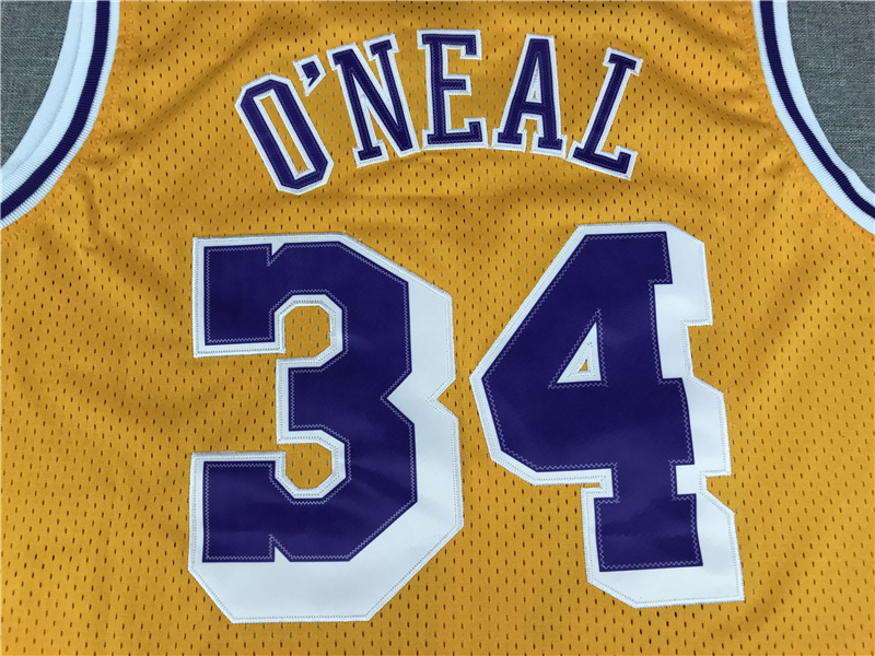 Men's Los Angeles Lakers Shaquille O'Neal #34 Yellow 1996-97 Classics Jersey