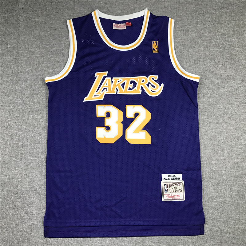Men's Los Angeles Lakers Magic Johnson #32 Purple Throwback Jersey