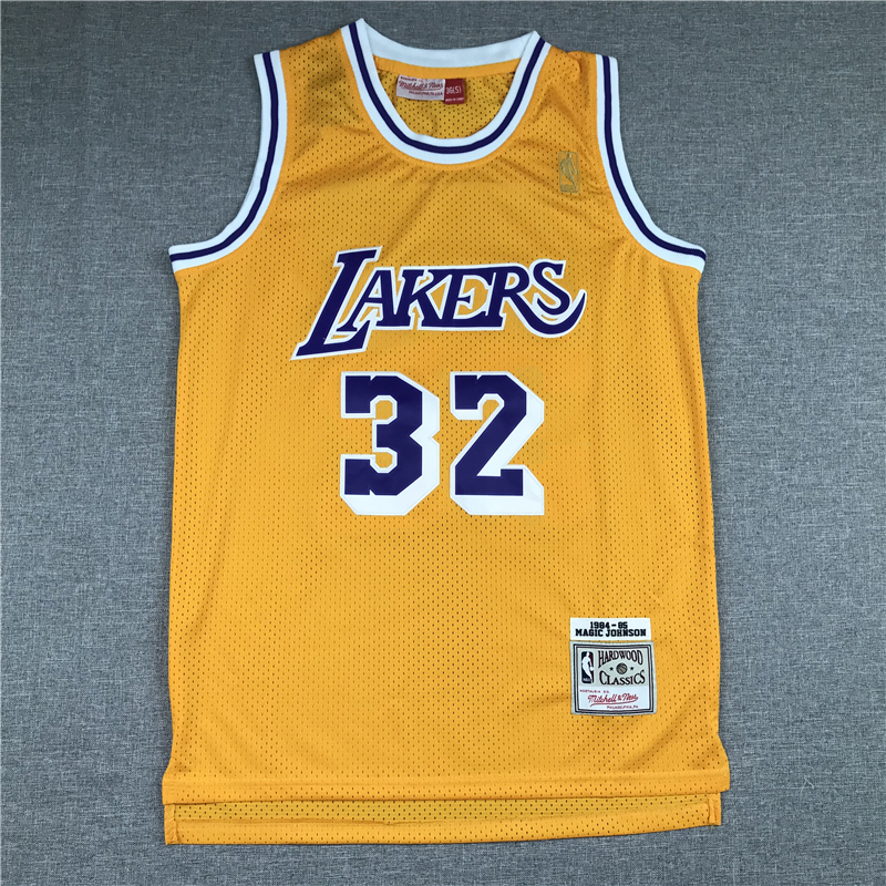 Men's Los Angeles Lakers Magic Johnson #32 Yellow Throwback Jersey