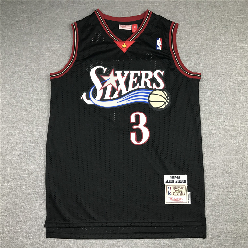 Men's Philadelphia 76ers Allen Iverson #3 Black Throwback Swingman Jersey