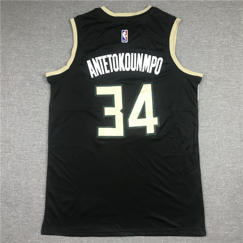 Men's Milwaukee Bucks Giannis Antetokounmpo #34 Black Replica Player Jersey