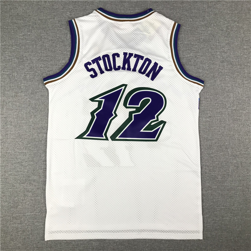 Men's Utah Jazz John Stockton White 1996-97 Hardwood Classics Swingman Jersey