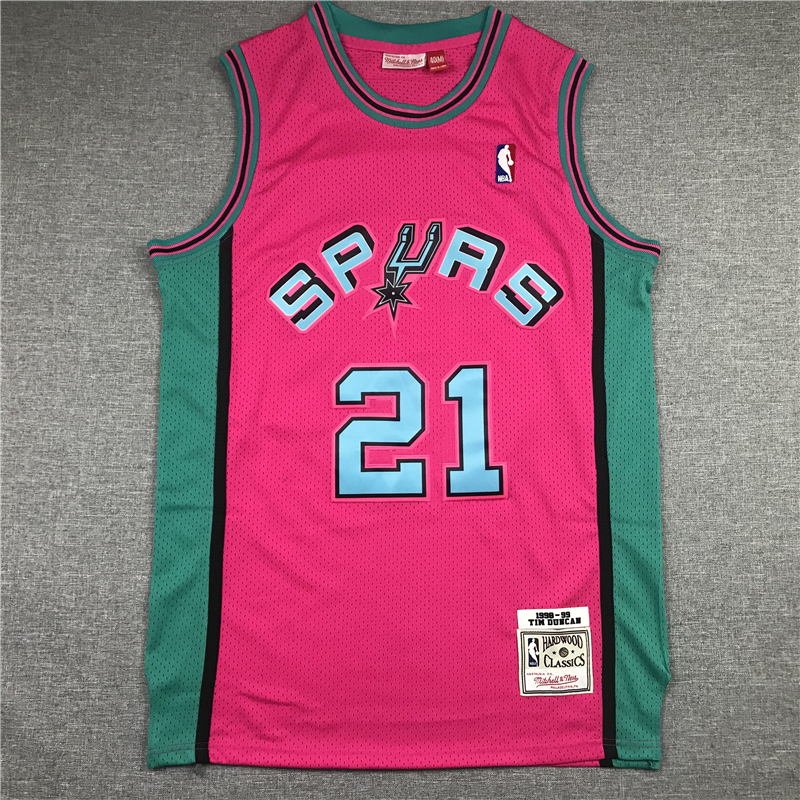Men's San Antonio Spurs Tim Duncan Pink 1998/99 Classics Swingman Player Jersey