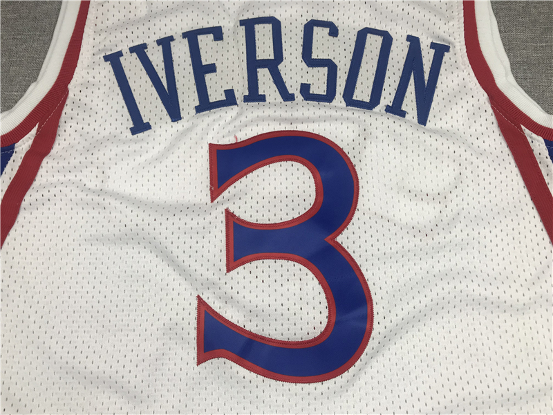 Men's Philadelphia 76ers Allen Iverson White Hardwood Classics Authentic Jersey