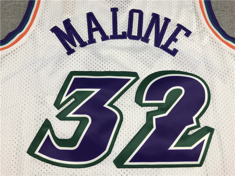Men's Utah Jazz Karl Malone White 1996-97 Hardwood Classics Swingman Jersey