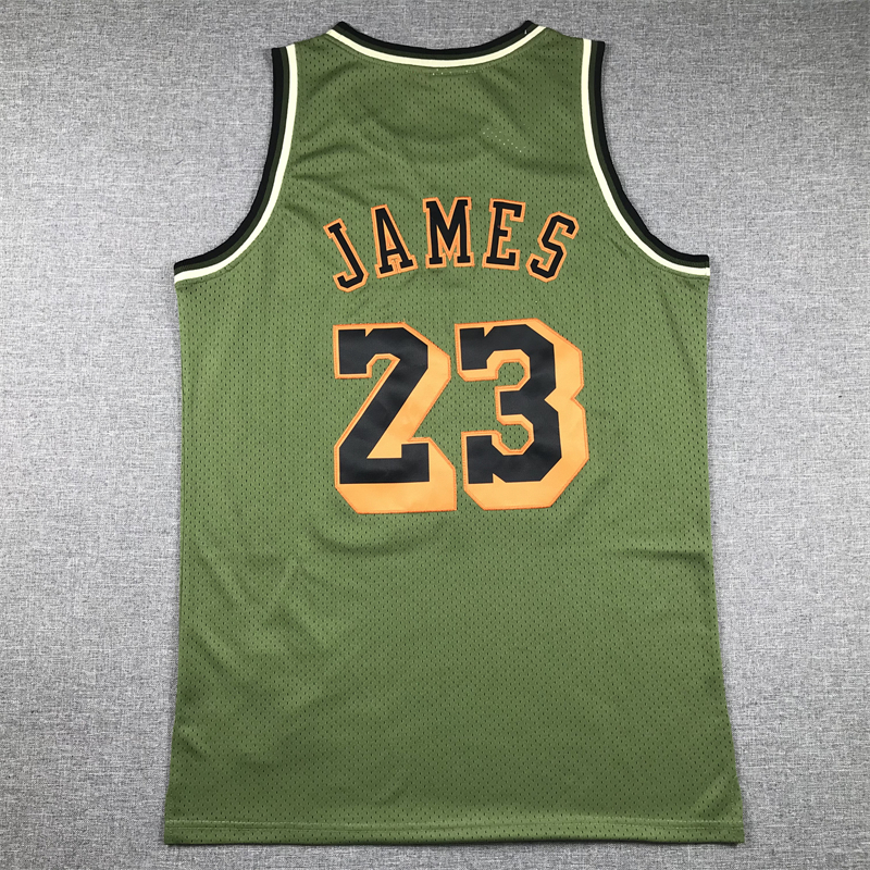 Men's Los Angeles Lakers LeBron James #23 Army Green 2018-19 Hardwood Classics Swingman Jersey