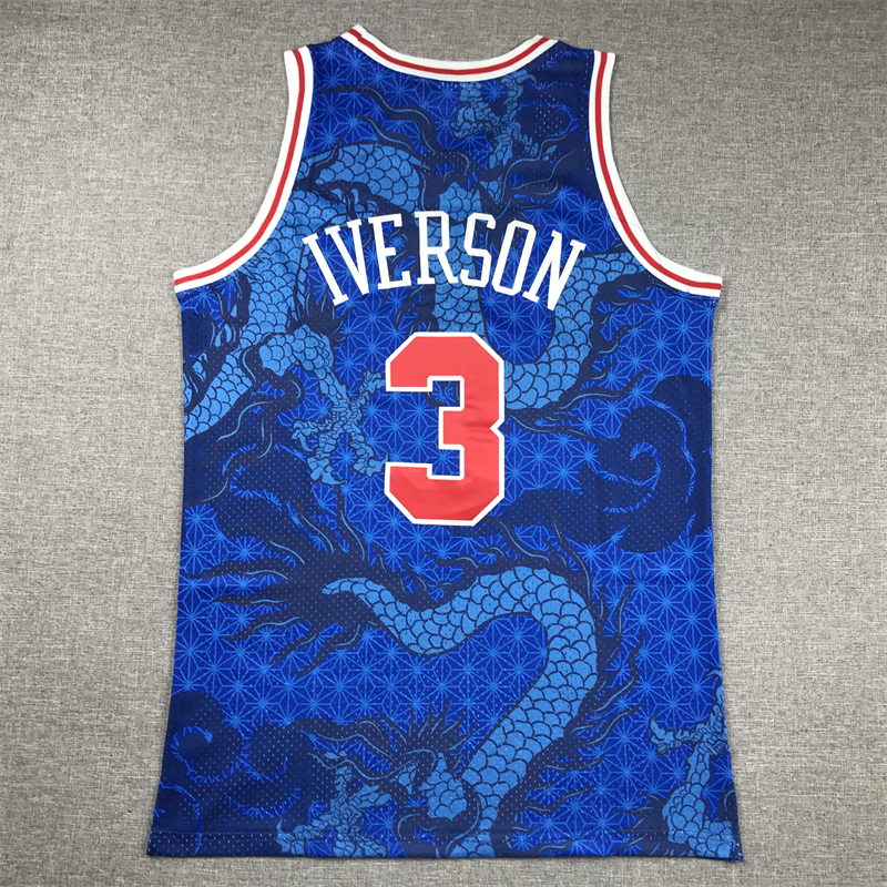 Men's Philadelphia 76ers Allen Iverson #3 Blue Year of Dragon Edition Swingman Jersey