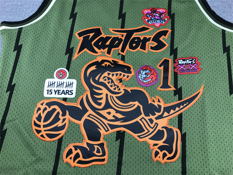 Men's Toronto Raptors Tracy McGrady #1 Army Green 1998-99 Hardwood Classics Swingman Jersey
