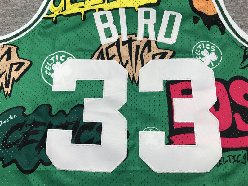 Men's Boston Celtics Larry Bird #33 Green Swingman Graffiti Edition Jersey