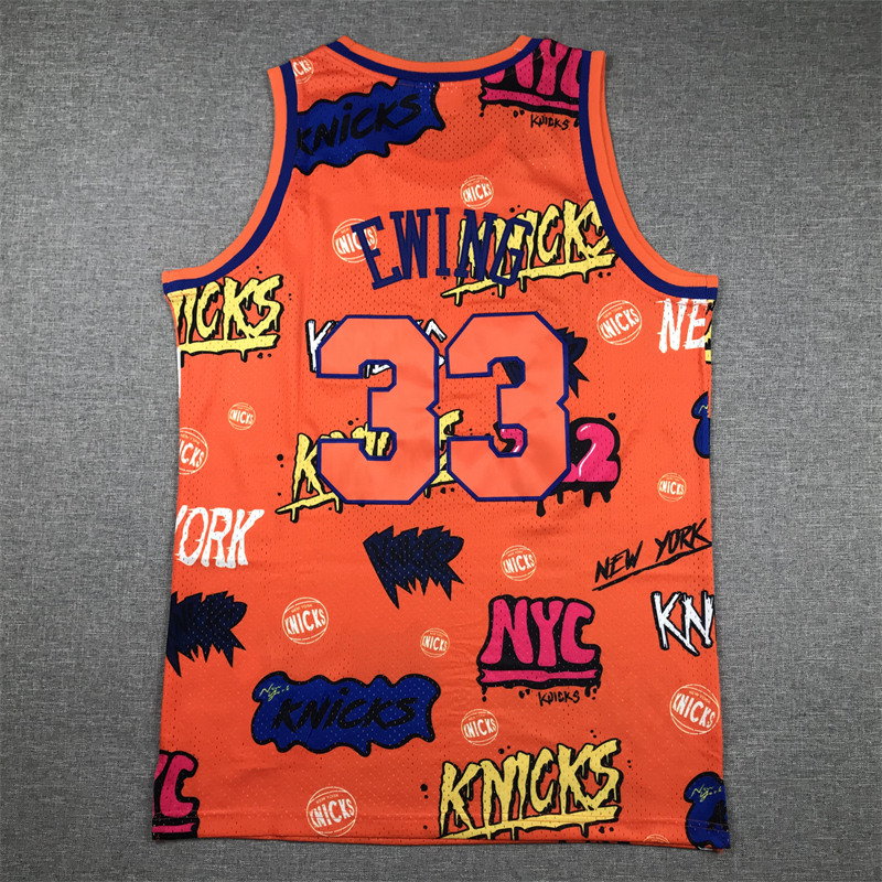 Men's New York Knicks Patrick Ewing #33 Orange Swingman Graffiti Edition Jersey