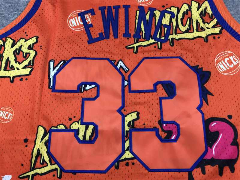 Men's New York Knicks Patrick Ewing #33 Orange Swingman Graffiti Edition Jersey