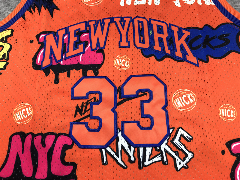 Men's New York Knicks Patrick Ewing #33 Orange Swingman Graffiti Edition Jersey