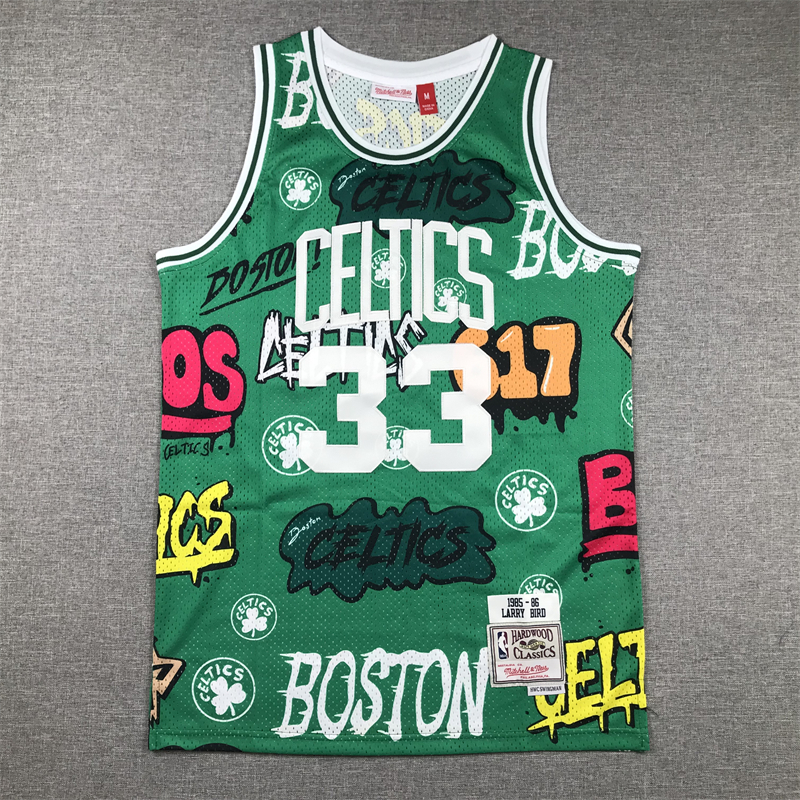 Men's Boston Celtics Larry Bird #33 Green Swingman Graffiti Edition Jersey