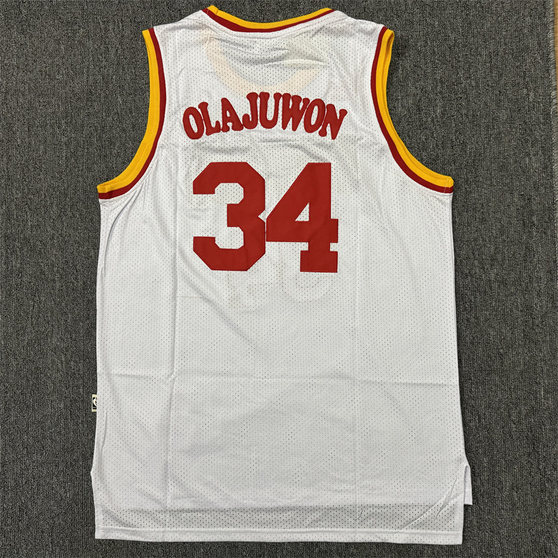Men's Houston Rockets Hakeem Olajuwon #34 White Hardwood Classics Swingman Jersey