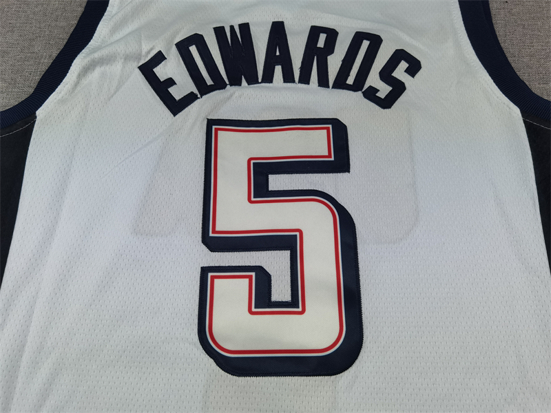 Men's 2024 USA Dream Team Anthony Edwards #5 White Authentic Player Jersey