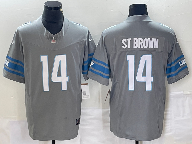 Men's Detroit Lions Amon-Ra St. Brown #14 Gray Game Jersey