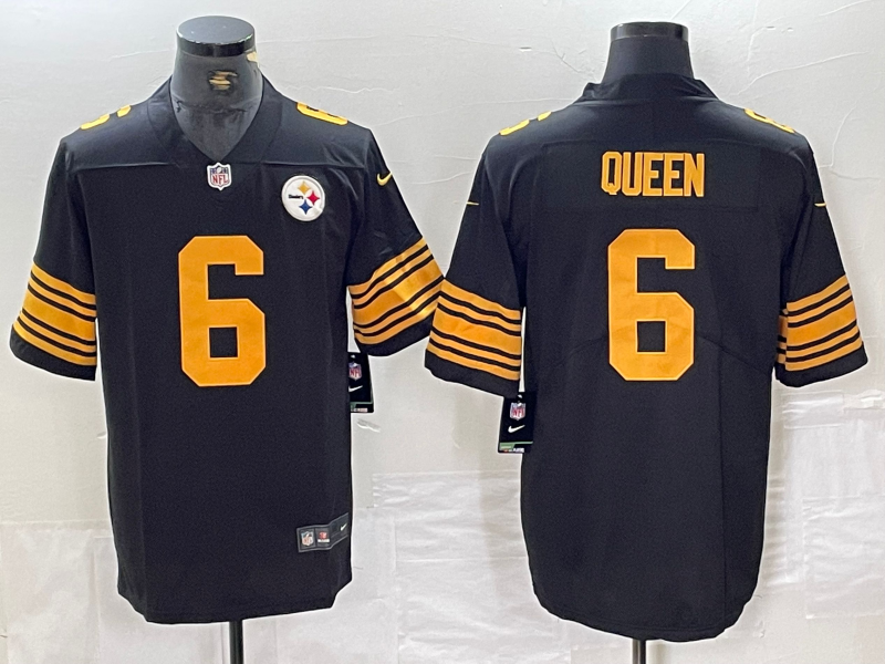 Men's Pittsburgh Steelers Patrick Queen #6 Black Game Player Jersey